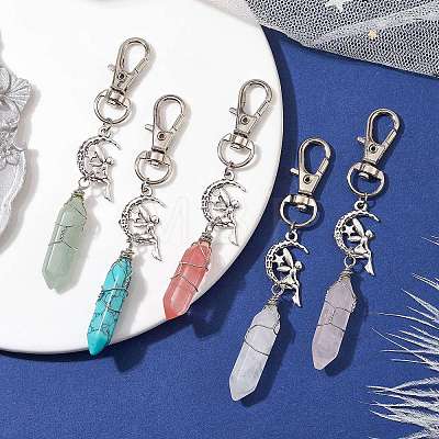 Pointed Natural & Synthetic Gemstone Pendant Decorations HJEW-JM01688-1