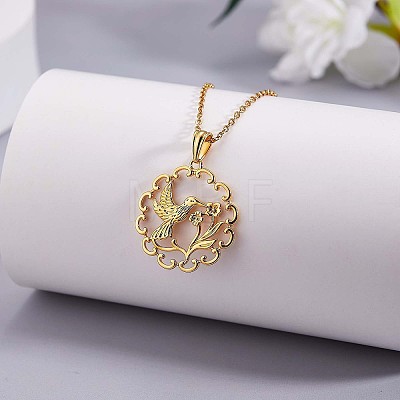 Hummingbird and Flower Pendant Necklace JN1038A-1
