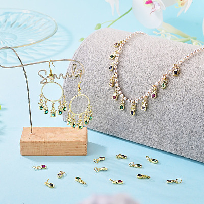 20Pcs 4 Colors Brass Cubic Zirconia Charms KK-TA0009-13C-1