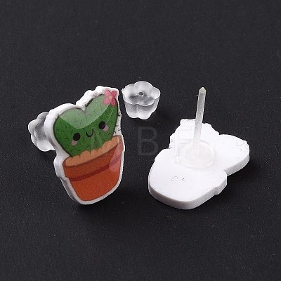 Acrylic Cute Plants Stud Earrings with Plastic Pins for Women EJEW-F293-01C-1