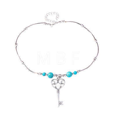 Alloy with Synthetic Turquoise Pendant Necklaces FS-WG9418F-01-1