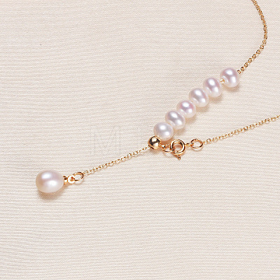 Natural Freshwater Pearl Beaded Teardrop Tassel Brass Lariat Necklaces for Women WG56F2F-01-1