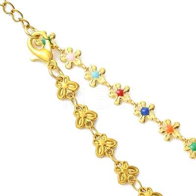 304 Stainless Steel Butterfly & Brass Enamel Colorful Flower Bracelet Making AJEW-JB01621-1