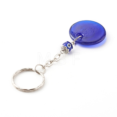 Flat Round with Evil Eye Lampwork Keychain KEYC-JKC00249-01-1