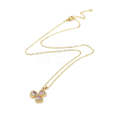 Golden Brass Rhinestone Pendant Necklace with Cable Chains NJEW-P278-A04-1