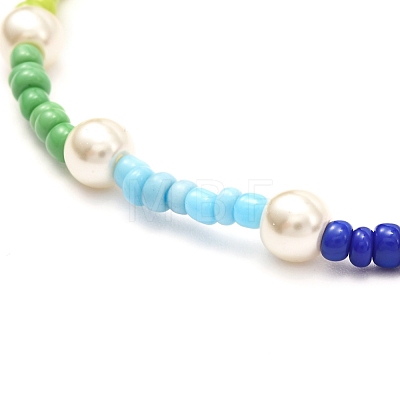 Glass Seed & Glass Pearl Beaded Necklace for Girl Women NJEW-TA00007-1