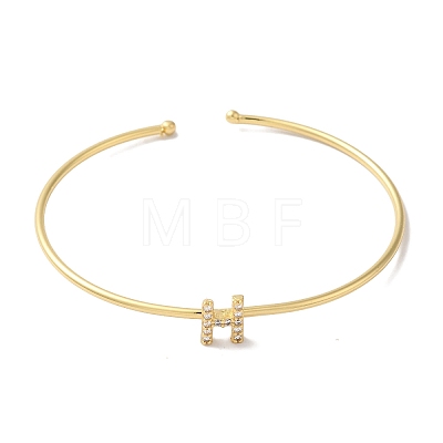 Rack Plating Brass Micro Pave Clear Cubic Zirconia Letter Open Cuff Bangles BJEW-A018-01G-H-1