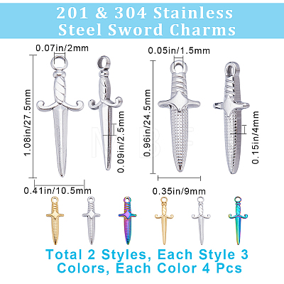 CREATCABIN 24Pcs 6 Styles 201 & 304 Stainless Steel Pendants STAS-CN0001-54-1