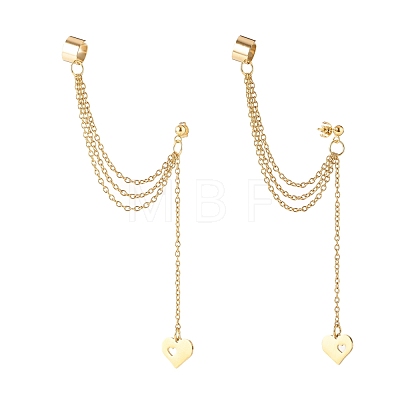 304 Stainless Steel Safety Chains Dangle Stud Earrings with Ear Cuff EJEW-JE04922-01-1