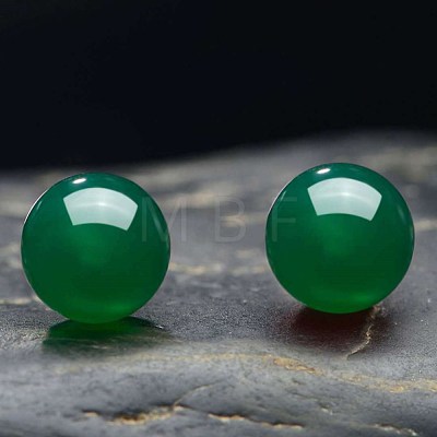 Round Imitation Jade Beads Stud Earrirngs for Girl Women EJEW-BB46205-A-1