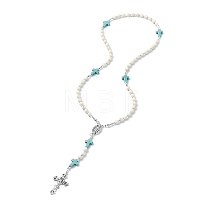 Synthetic Magnesite Rosary Bead Necklaces NJEW-TA00122-01-1