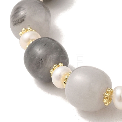 Natural Pearl & Cloudy Quartz Stretch Bracelets BJEW-C051-13-1