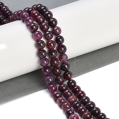 Natural Gemstone Ruby Round Beads Strands G-O017-6.5mm-06-1