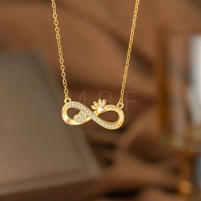 Valentine's Day Brass Pave Clear Cubic Zirconia Heart Infinity Pendant 304 Stainless Steel Cable Chain Necklaces for Women WG1F303-03-1
