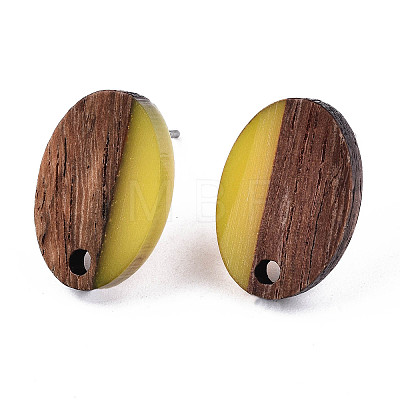 Resin & Walnut Wood Stud Earring Findings MAK-N032-004A-A03-1
