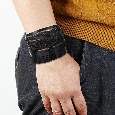 1Bag Mixed Styles Adjustable PU Leather Cord Braided Bracelets for Unisex BJEW-CL0001-47C-1
