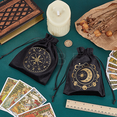 2Pcs 2 Styles Printed Velvet Drawstring Storage Bags for Tarot Card ABAG-CN0001-78-1