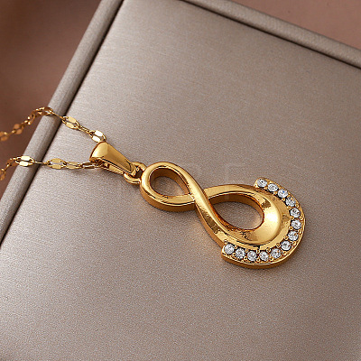 Vintage 304 Stainless Steel Crystal Rhinestone Infinity Pendant Necklaces for Women UB6493-1