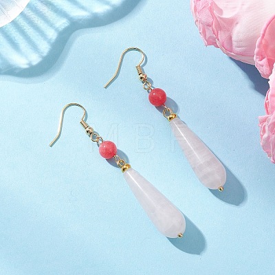 Natural Rose Quartz Teardrop Dangle Earrings EJEW-JE06848-02-1