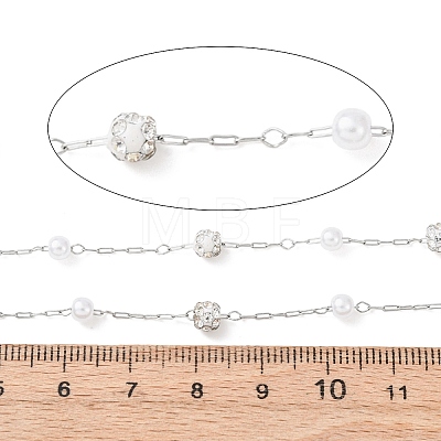 304 Stainless Steel & ABS Plastic Pearl & Polymer Clay Crystal Rhinestone Round Bead Cable Chains CHS-G048-13P-1