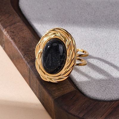 Oval Synthetic Blue Goldstone Finger Rings RJEW-M063-01G-15-1