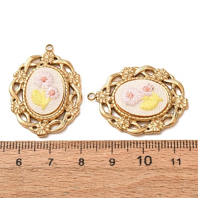 304 Stainless Steel & Cloth Embroidered Pendants FB-CBAFBAF-12G-03-1