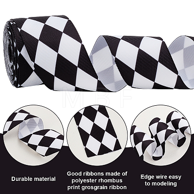 Polyester Rhombus Print Grosgrain Ribbon OCOR-WH0078-141B-1