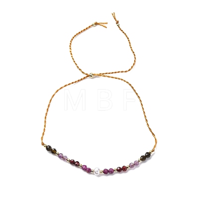 Faceted Round Natural Grey Agate & Red Agate & Amethyst Braided Bead Bracelets BJEW-F493-09G-03-1