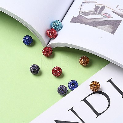 Mixed Color Polymer Clay Grade A Crystal Rhinestone Pave Disco Ball Beads X-RB-H258-10MM-M-1
