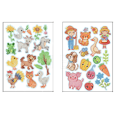 2 Sheets Animal DIY Diamond Painting Sticker Kits DIAM-PW0010-03C-1