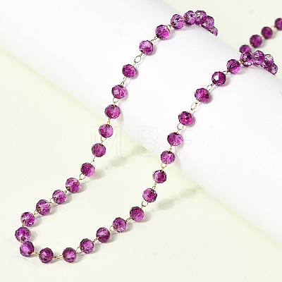 304 Stainless Steel with Glass Faceted Rondelle Bead Handmade Link Chain Birth Stone Necklaces for Women NJEW-G195-01G-03-1