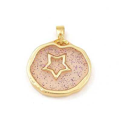 Transparent Epoxy Resin Brass Pendants LS-KK-B163-01G-04-1
