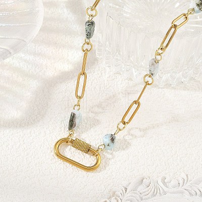 Natural Mixed Stone Nuggets Beaded Chain Necklaces NJEW-JN06508-1