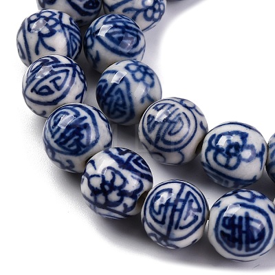 Handmade Blue and White Porcelain Beads Strands PORC-I027-03C-1