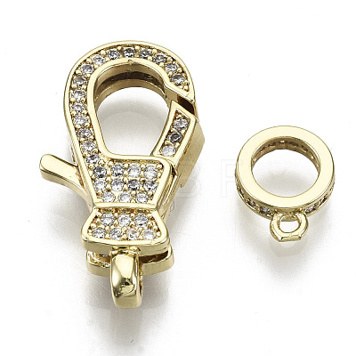 Brass Micro Pave Clear Cubic Zirconia Lobster Claw Clasps KK-N227-49G-NF-1