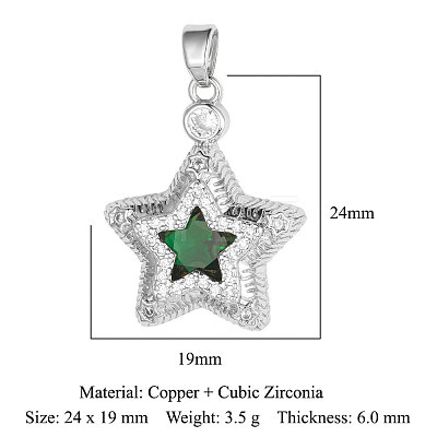Brass Micro Pave Green Cubic Zirconia Pendants ZIRC-OY001-15P-1