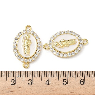 Brass Micro Pave Clear Cubic Zirconia Enamel Oval with Saint Jude Connector Charms KK-L243-11G-A-1