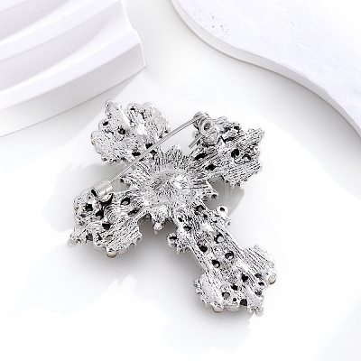 Baroque Style Cross Zinc Alloy Rhinestone Brooches PW-WGBF0CF-01-1