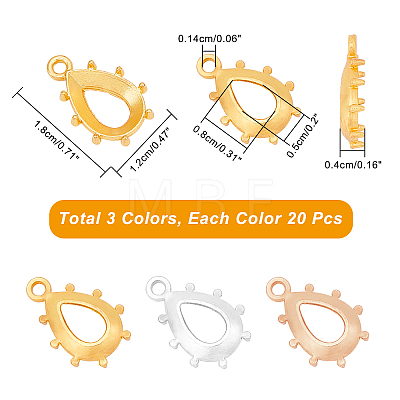 60Pcs 3 Colors Open Back Bezel Zinc Alloy Pendant Rhinestone Settings FIND-AR0001-50-1