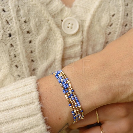 4Pcs Bohemian Glass Seed Bead & Brass Beads Stretch Bracelets for Women DR1565-4-1