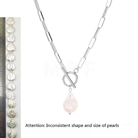 Natural Keishi Pearl Teardrop Pendant 304 Stainless Steel Paperclip Chain OT Necklaces for Women WG5218A-02-1