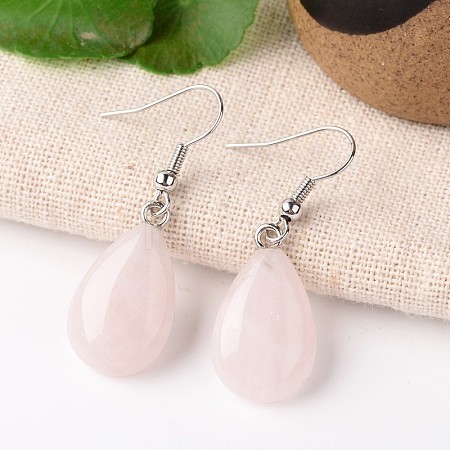 Natural Rose Quartz Teardrop Dangle Earrings EJEW-J089-04-1