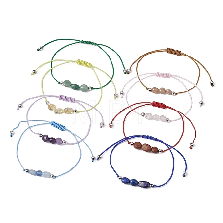 8Pcs 8 Style Natural Mixed Gemstone Nuggets & Pearl Braided Bead Bracelets Set BJEW-JB09590-1