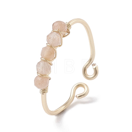Copper Wire Wrapped Natural Sunstone Open Ring RJEW-JR00630-05-1