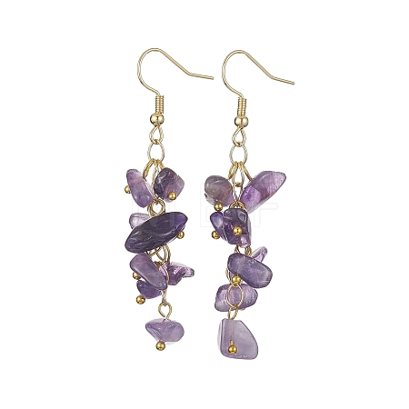 Natural Amethyst Chips Dangle Earrings EJEW-JE05266-01-1