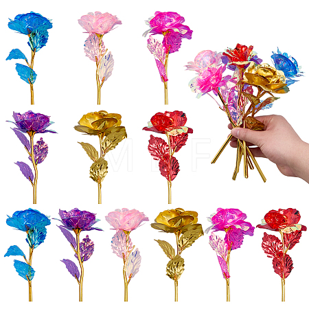 24Pcs 6 Colors Plastic Artificial Rose Flower for Valentine's Day AJEW-WR0003-66-1