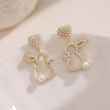 Rabbit Alloy & Rhinestone Dangle Stud Earrings FS-WG14827-01-1