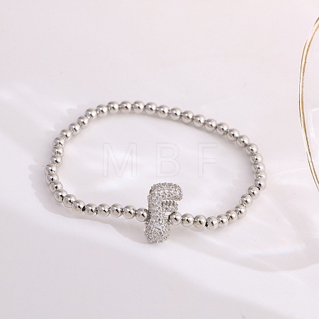 Brass Micro Pave Clear Cubic Zirconia Beaded Stretch Bracelets for Women FS-WG5260F-06-1
