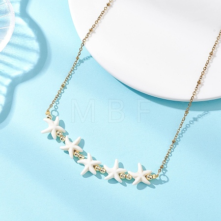 Ocean Dyed Synthetic Turquoise Starfish Beaded Bib Necklaces with 304 Stainless Steel Satellite Chains NJEW-JN05979-02-1