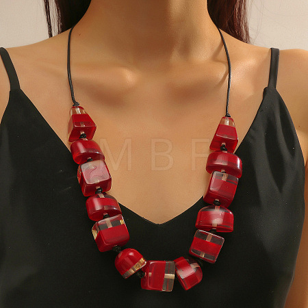 Bohemian Resin Cube Beaded Chunky Necklaces for Women FS-WGA6DA1-04-1